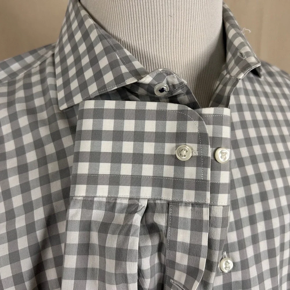 Nordstrom 16.5 34/35 Tech Smart Trim Fit Dress Shirt Gray Plaid Cotton Blend